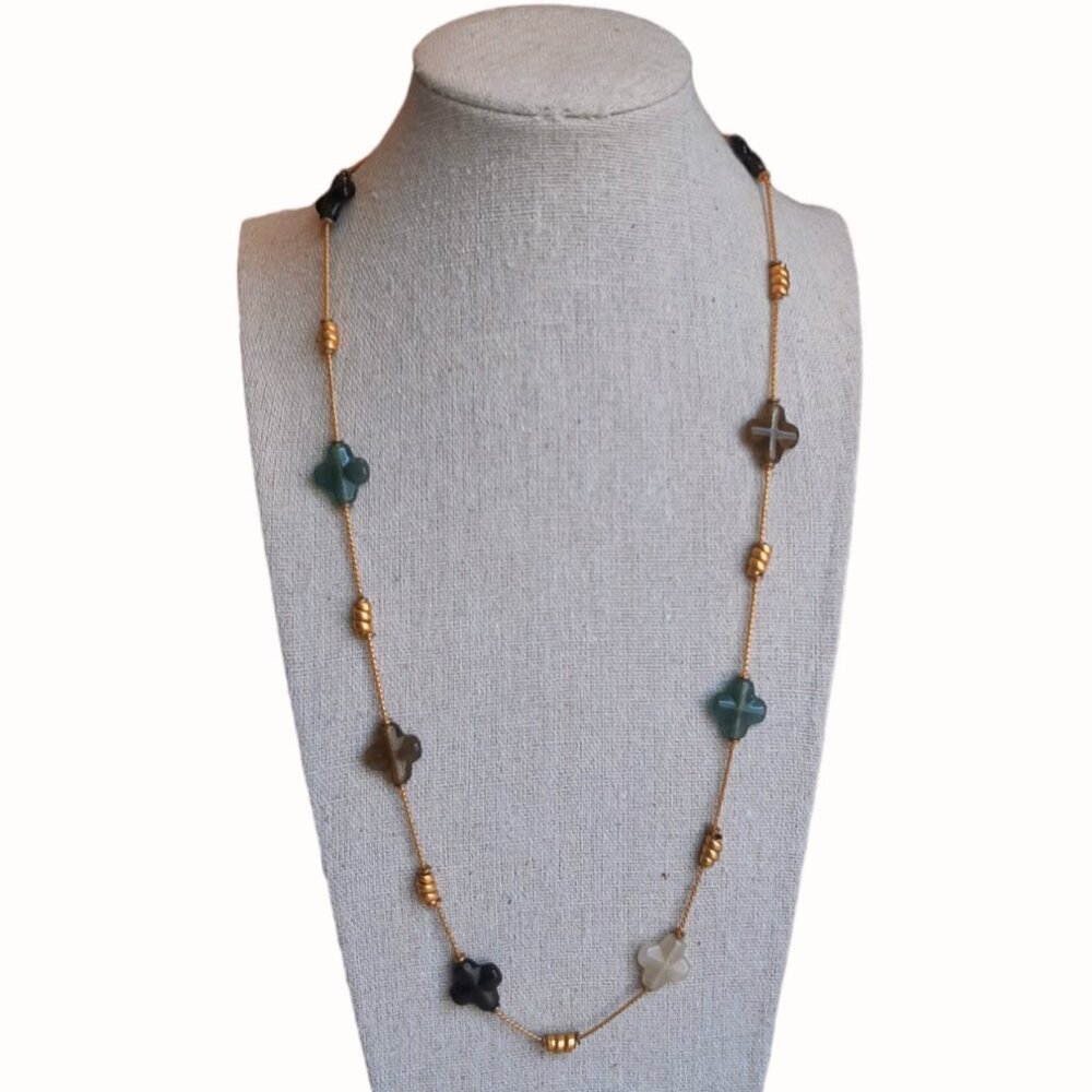 Anne Klein Multi Colored Cross Satellite Gold Tone Necklace - Picture 3 of 6